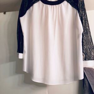 White/black sequin sleeves, faux leather collar.